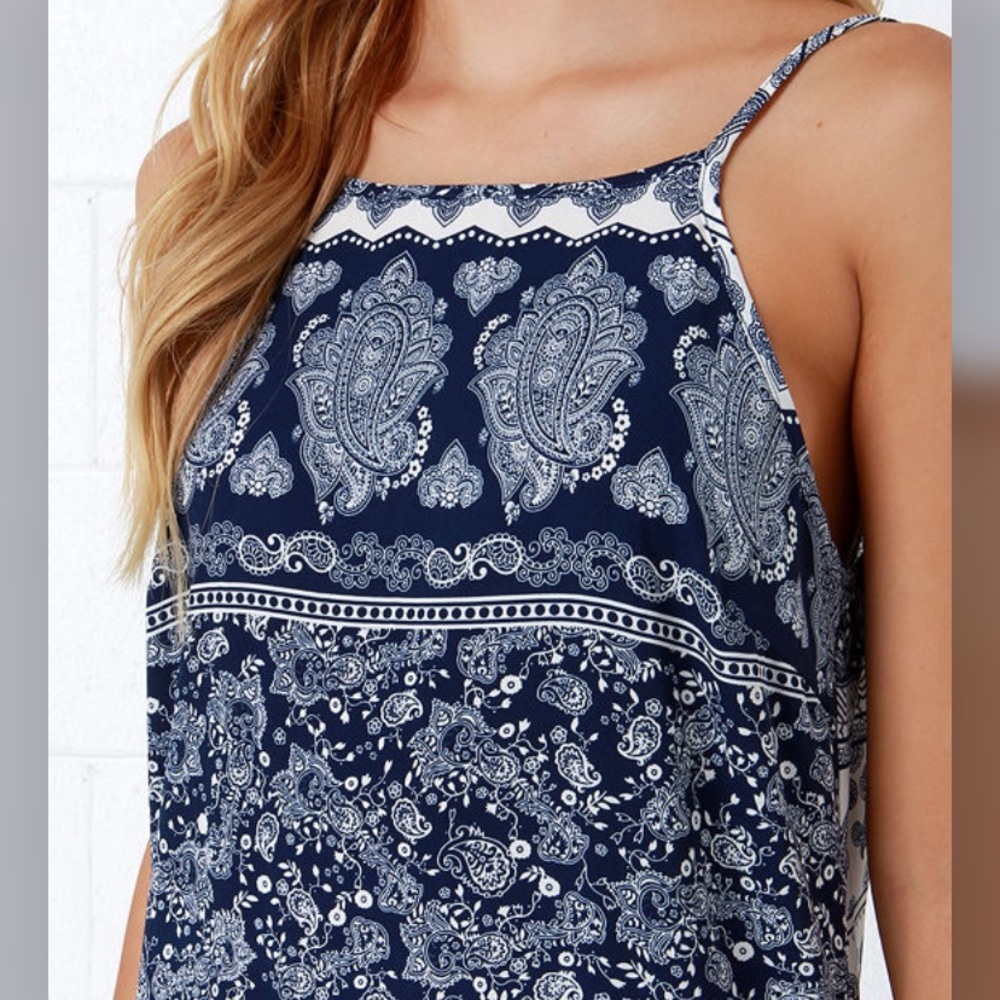 Lulu’s Mosaic Master Navy Blue Print Maxi Dress Size Small